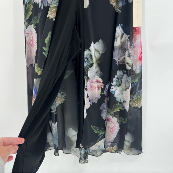 Adrianna Papell Floral Overlay Maxi Wide Leg Jumpsuit in Black Multi Size 16 - Picture 15 of 16